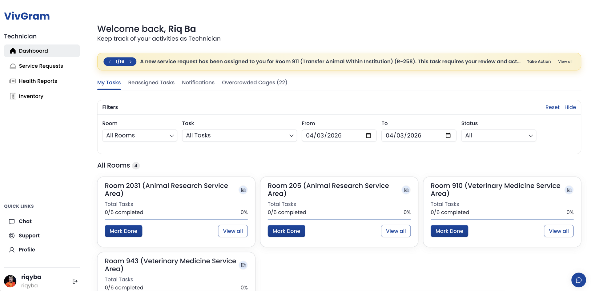 Technician Mobile View: Task queues and digital data logging