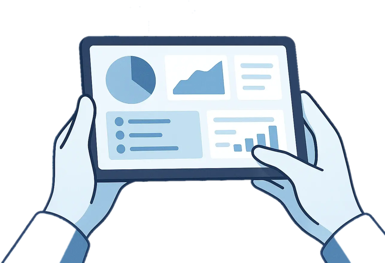 Researcher managing facility operations on a tablet dashboard